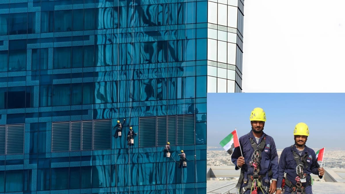 Glass facade cleaning Dubai high rise tower